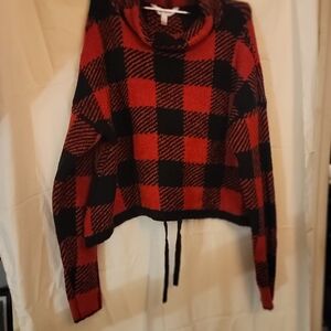 No Boundaries Red and Black Checkered Turtleneck Sweater